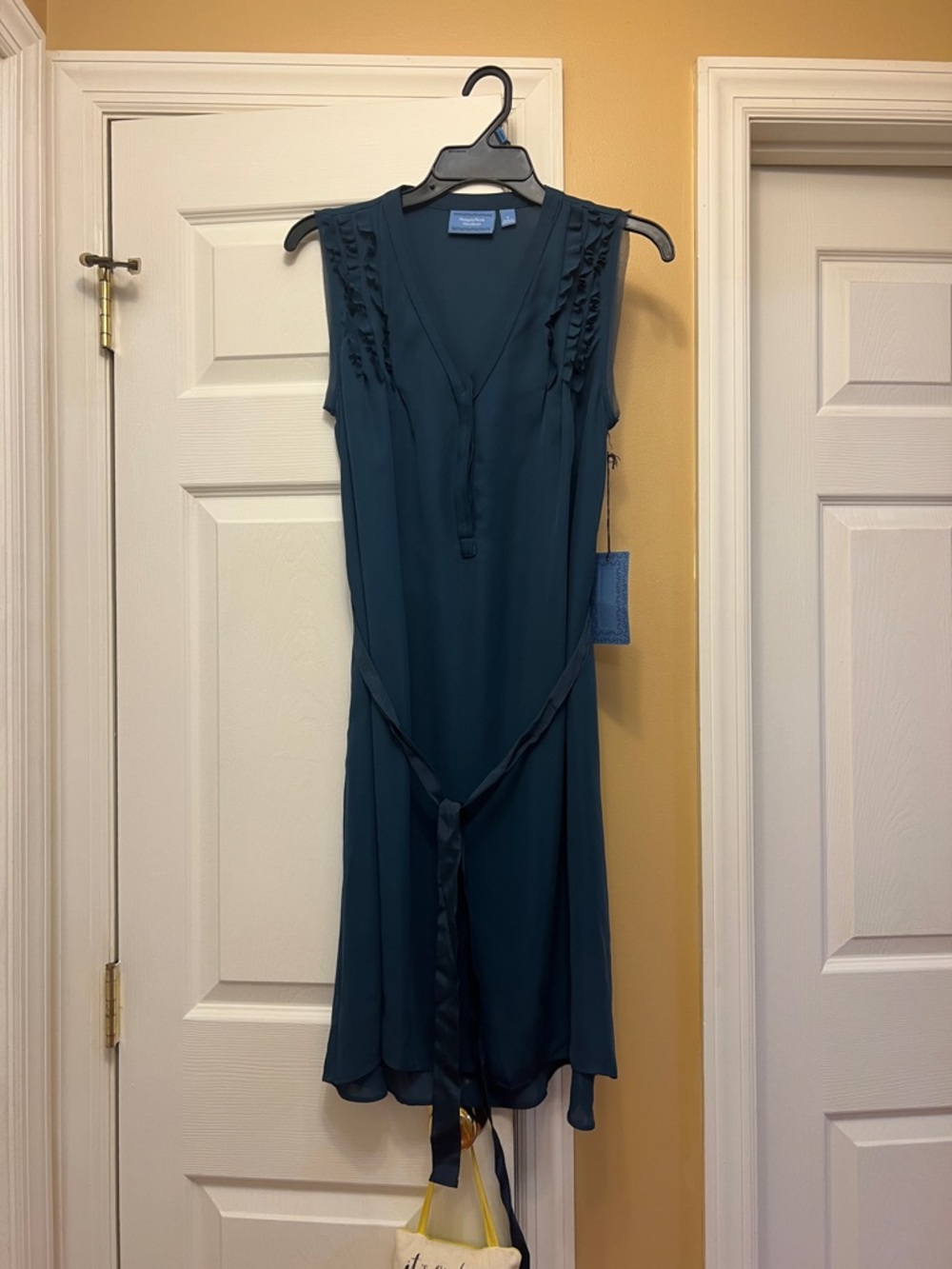 Simply Vera Vera  Wang Blue V-neck dress with ruffle detail and belt loop